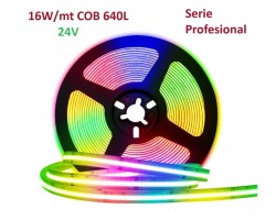 Tira LED Flexible 24V 16W COB (640L/m) IP20 RGB, Serie Profesional, venta por metros